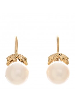 18K Yellow Gold Akoya Cultured Pearl 6.5-7mm Leaf Screw-Back Earrings