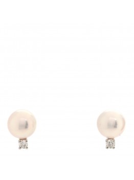 18K White Gold Diamond Akoya Pearl 6-6.5mm Stud Earrings