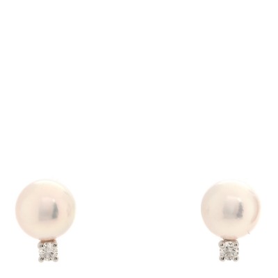 18K White Gold Diamond Akoya Pearl 6-6.5mm Stud Earrings