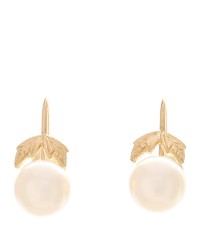 18K Yellow Gold Akoya Cultured Pearl 6.5-7mm Leaf Screw-Back Earrings