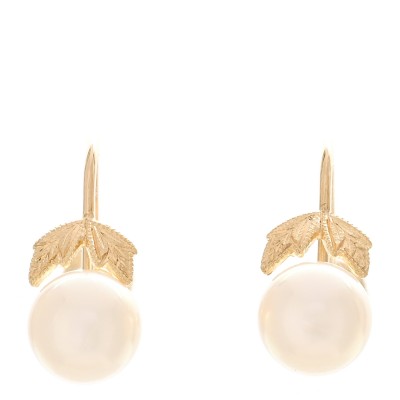 18K Yellow Gold Akoya Cultured Pearl 6.5-7mm Leaf Screw-Back Earrings