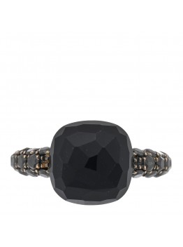 18K Rose Gold Black Onyx Black Diamond Capri Ring 52 6
