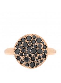 18K Rose Gold Black Diamond Round Sabbia Ring 51 5.75