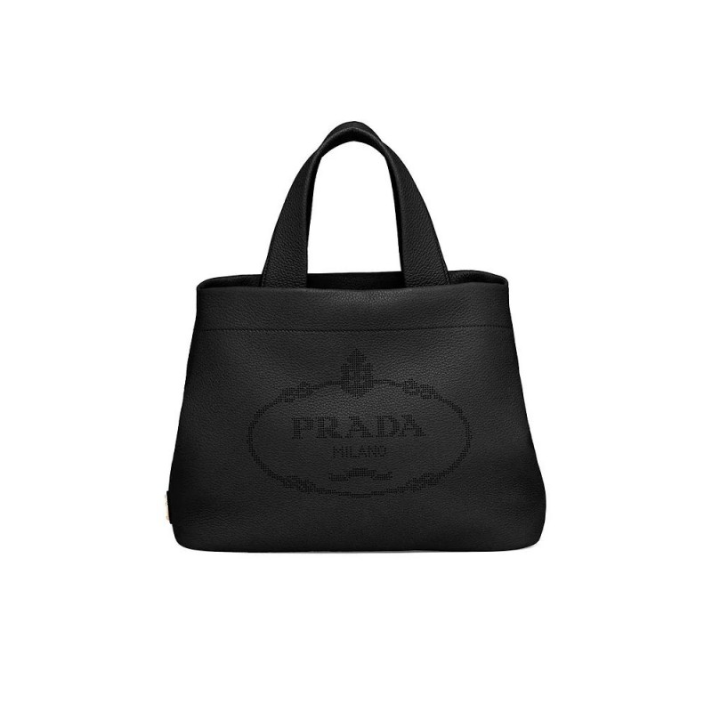 PP Medium Leather Tote Bag in Black