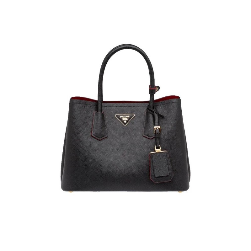 PP Small Saffiano Leather Double PP Bag in Black