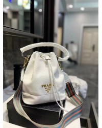 PP Saffiano Leather Bucket in White
