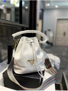 PP Saffiano Leather Bucket in White