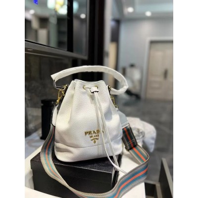 PP Saffiano Leather Bucket in White