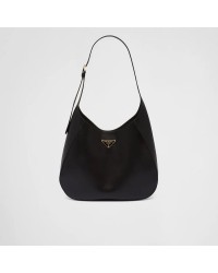PP Large leather shoulder bag with topstitching – Black