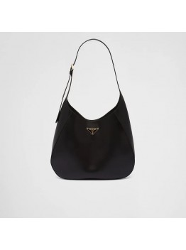 PP Large leather shoulder bag with topstitching – Black