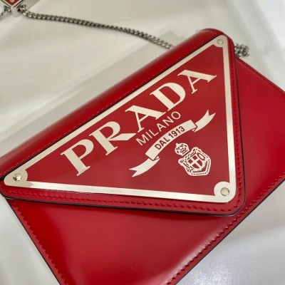 Pra Brushed Shoulder Bag Red For Women, Women’s Bags 6.7in/17cm 1BH189_ZO6_F02SB_V_5KO
