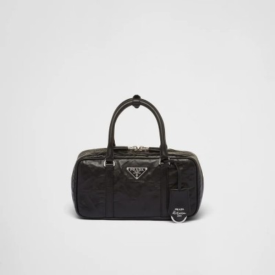 PP Small antique nappa leather top handle bag – Black