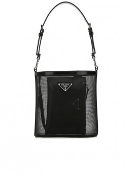 PP Logo Mesh Bucket Bag in Black