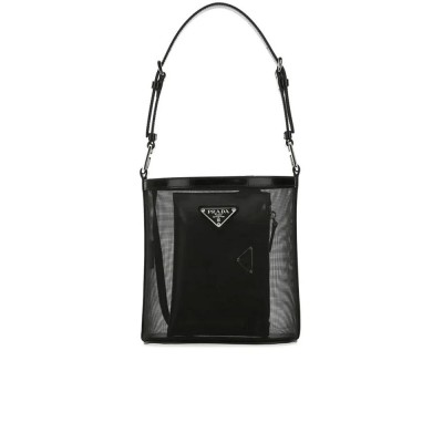 PP Logo Mesh Bucket Bag in Black