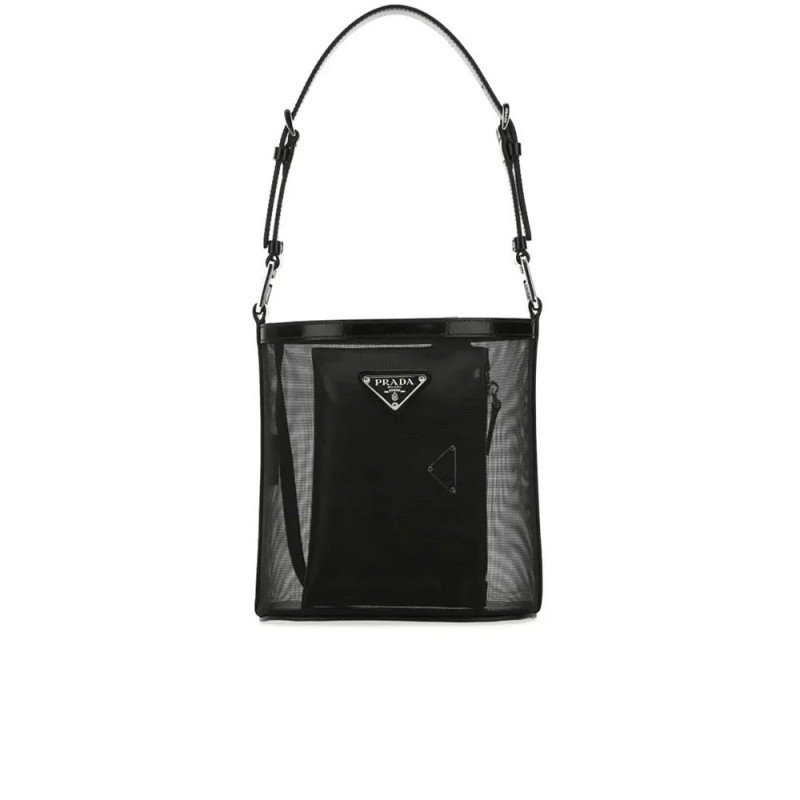 PP Logo Mesh Bucket Bag in Black