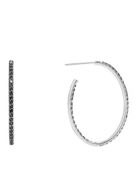 18K White Gold Black Diamond Inside Outside Hoop Earrings