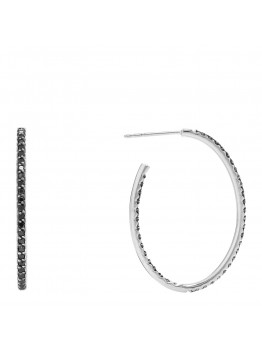 18K White Gold Black Diamond Inside Outside Hoop Earrings