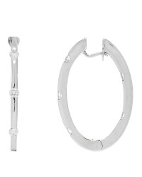 18K White Gold Diamond Flat Oval Hoop Earrings