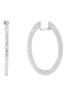 18K White Gold Diamond Flat Oval Hoop Earrings