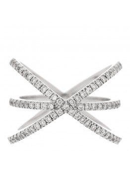 18K White Gold Diamond Double Crisscross Ring 53 6.5