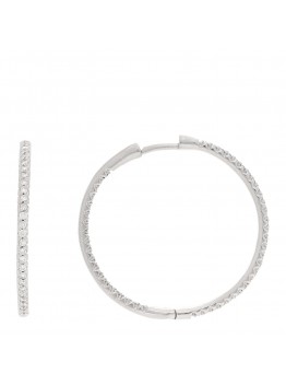 18K White Gold Diamond Large Inside Outside Hoop Earrings