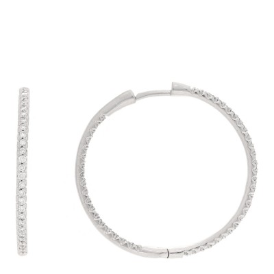 18K White Gold Diamond Large Inside Outside Hoop Earrings