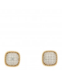 18K Yellow Gold Diamond Roman Barocco Dome Stud Earrings