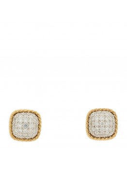 18K Yellow Gold Diamond Roman Barocco Dome Stud Earrings