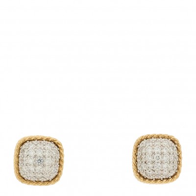 18K Yellow Gold Diamond Roman Barocco Dome Stud Earrings