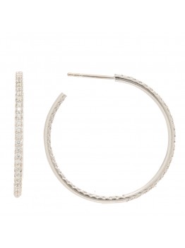 18K White Gold Diamond Large Hoop Earrings