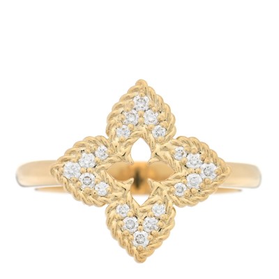 18K Yellow Gold Diamond Small Venetian Princess Flower Ring 53 6.25