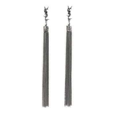 Metal Monogram Loulou Tassel Earrings Silver