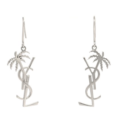 Metal Monogram Palm Earrings Silver