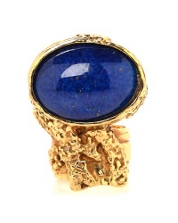Glass Cabochon Arty Ovale Ring 49 5 Gold Blue