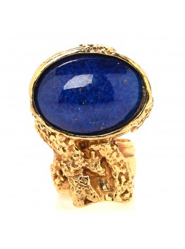 Glass Cabochon Arty Ovale Ring 49 5 Gold Blue