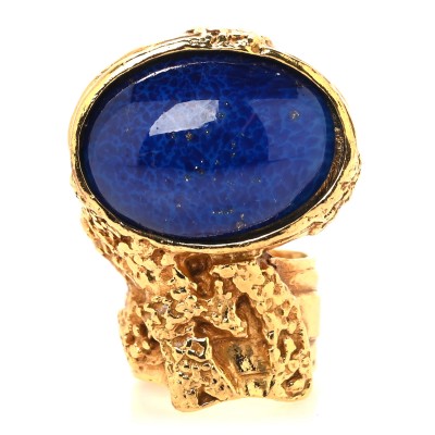Glass Cabochon Arty Ovale Ring 49 5 Gold Blue