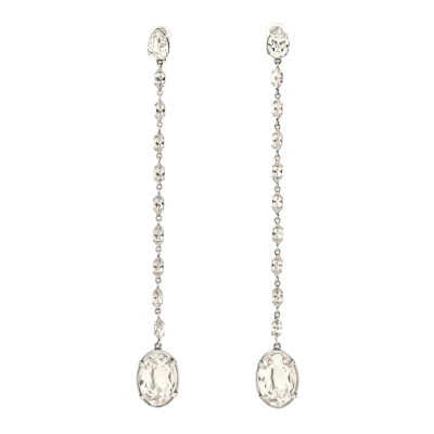 Crystal Drop Clip Earrings Silver