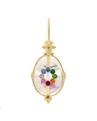 18K Yellow Gold Diamond Rock Crystal Multi Gemstone Floral Amulet Pendant