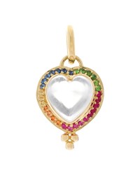 18K Yellow Gold Rock Crystal Ruby Sapphire Tsavorite Heart Pendant
