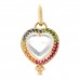 18K Yellow Gold Rock Crystal Ruby Sapphire Tsavorite Heart Pendant