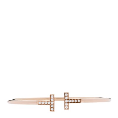 18K Rose Gold Diamond T Wire Bracelet