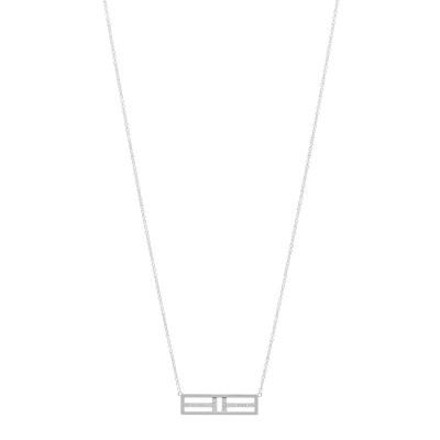 18K White Gold Diamond Tiffany T Two Open Horizontal Bar Pendant