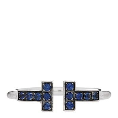 18K White Gold Blue Sapphire T Wire Ring 48 4.5
