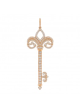 18K Rose Gold Diamond .54ct Fleur De Lis Key Pendant