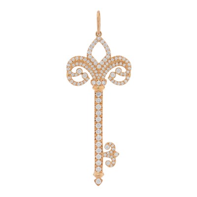 18K Rose Gold Diamond .54ct Fleur De Lis Key Pendant
