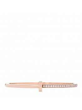 18K Rose Gold Diamond Narrow T1 Hinged Bangle Bracelet