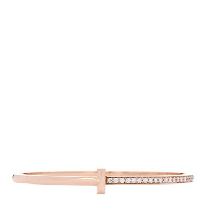18K Rose Gold Diamond Narrow T1 Hinged Bangle Bracelet