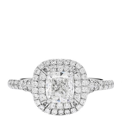 Platinum Diamond .71ct Soleste Cushion Cut Double Halo Engagement Ring 48 4.5