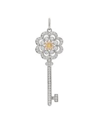 Platinum 18K Yellow Gold Diamond Fancy Yellow Diamond Rose Key Pendant