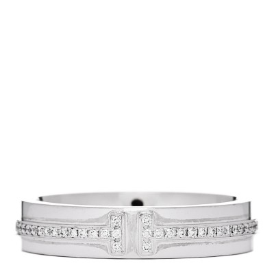 18K White Gold Diamond Narrow T Two Ring 54 7